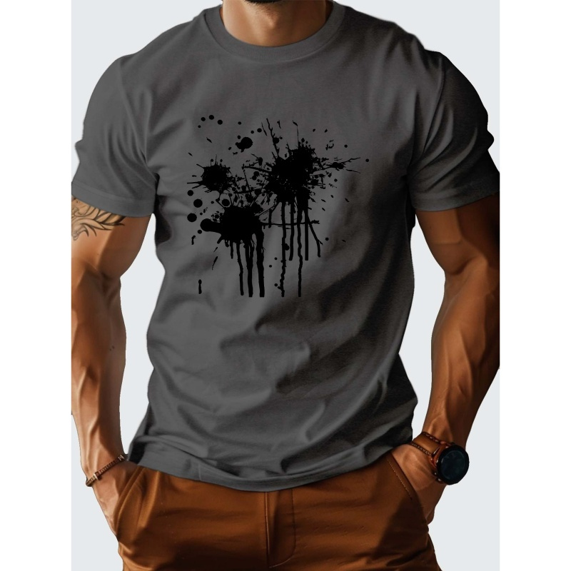 

Ink Splash Print Tee Shirt, Tees For Men, Casual Short Sleeve T-shirt For Summer