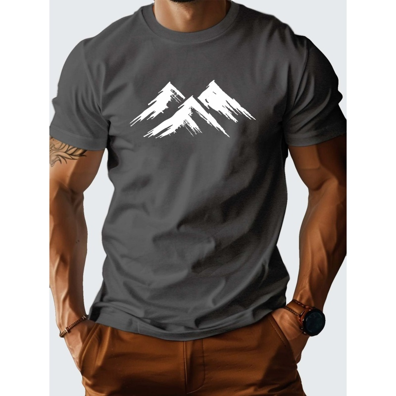 

Mountains Print Tee Shirt, Tees For Men, Casual Short Sleeve T-shirt For Summer