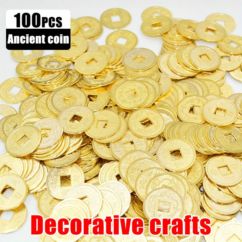 

mystical" 100pcs Alloy Copper Coins With Golden Dragon & Phoenix Design - Perfect For Fortune Tree Crafts And Decorations
