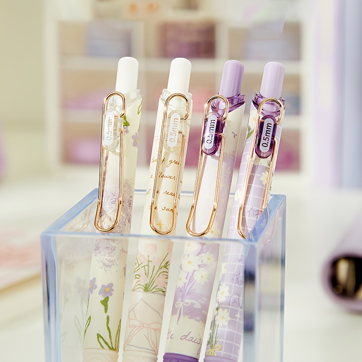 

4-piece Floral Gel Ink Pens - 0.5mm Fine Point, Quick-dry Black Ink, Retractable With Comfort Grip - Cute Kawaii Aesthetic Stationery For Office & School