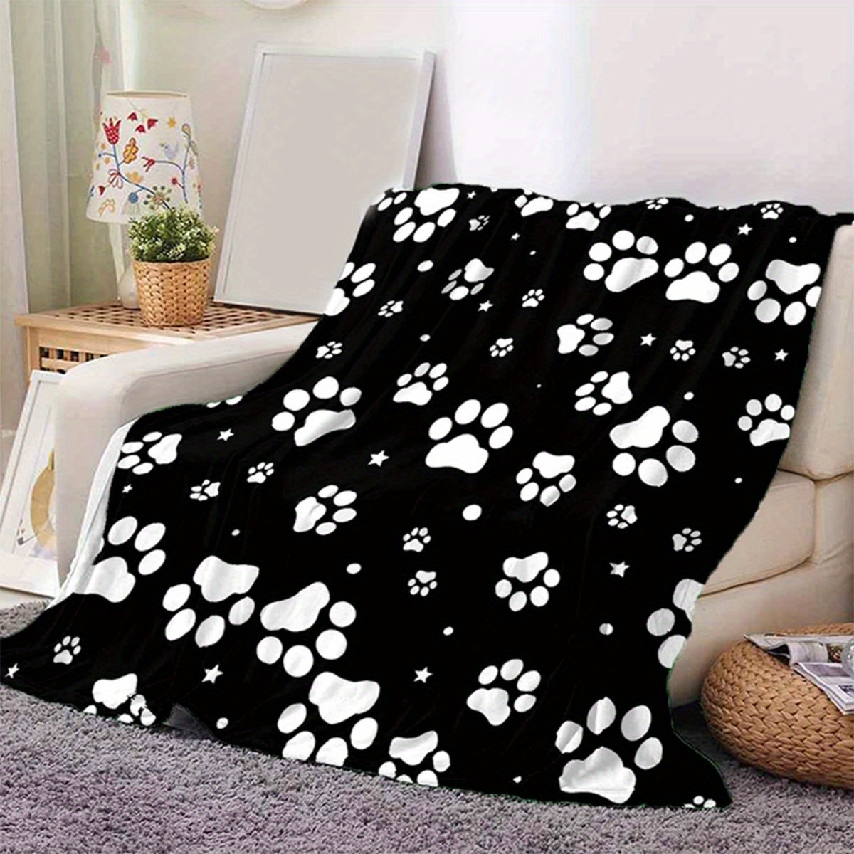 

Cozy 3d Dog Paw Print Soft Flannel Throw Blanket - Perfect For Sofa, Bed, Picnic, And Home Decor - Large Size