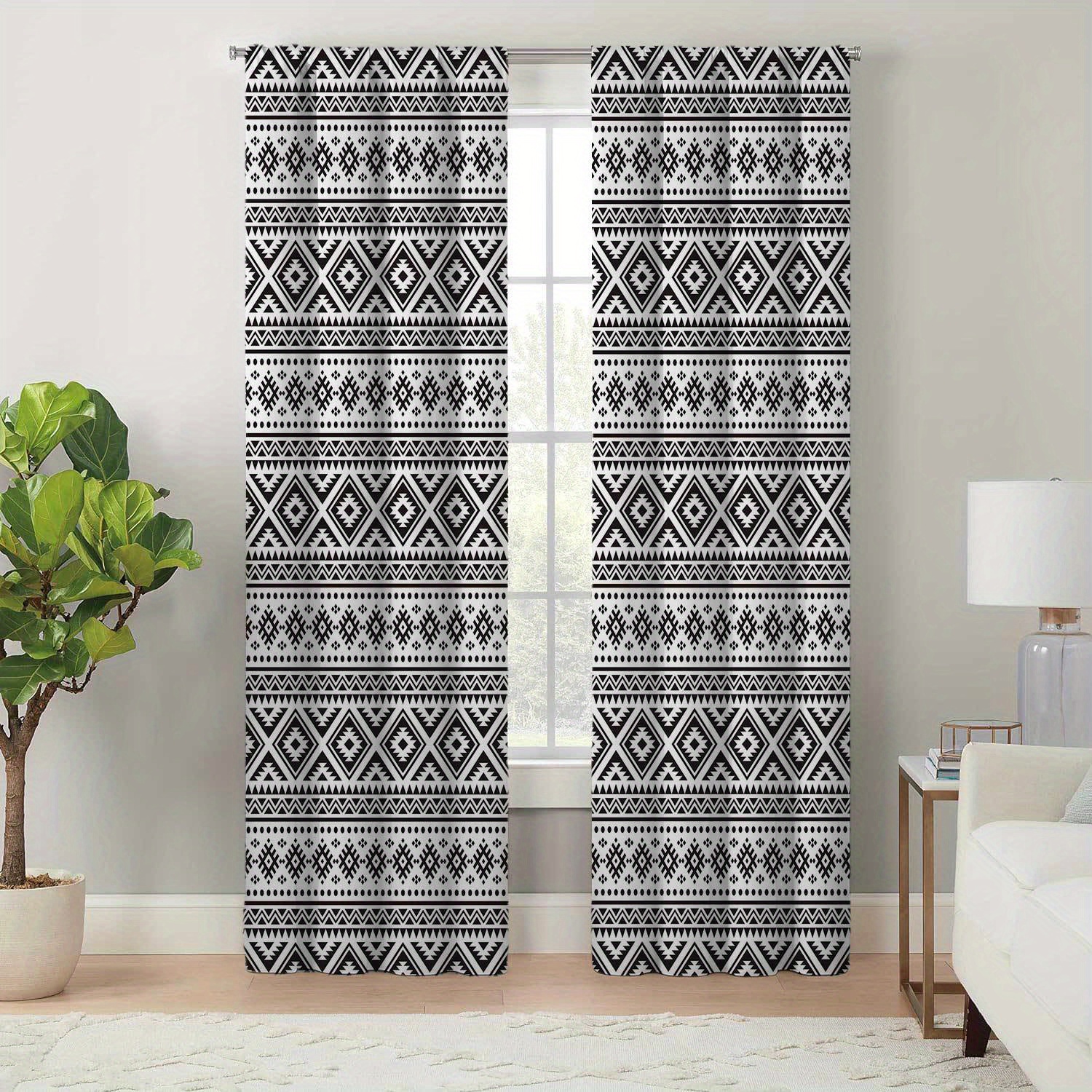 

2pcs/set, Modern Minimalist Style Living Room Decor Curtains, Geometric Black And White Grid Pattern Printed Curtains, Easy Care, 4 Seasons Charm, Durable And Easy To Hang For Home Decor