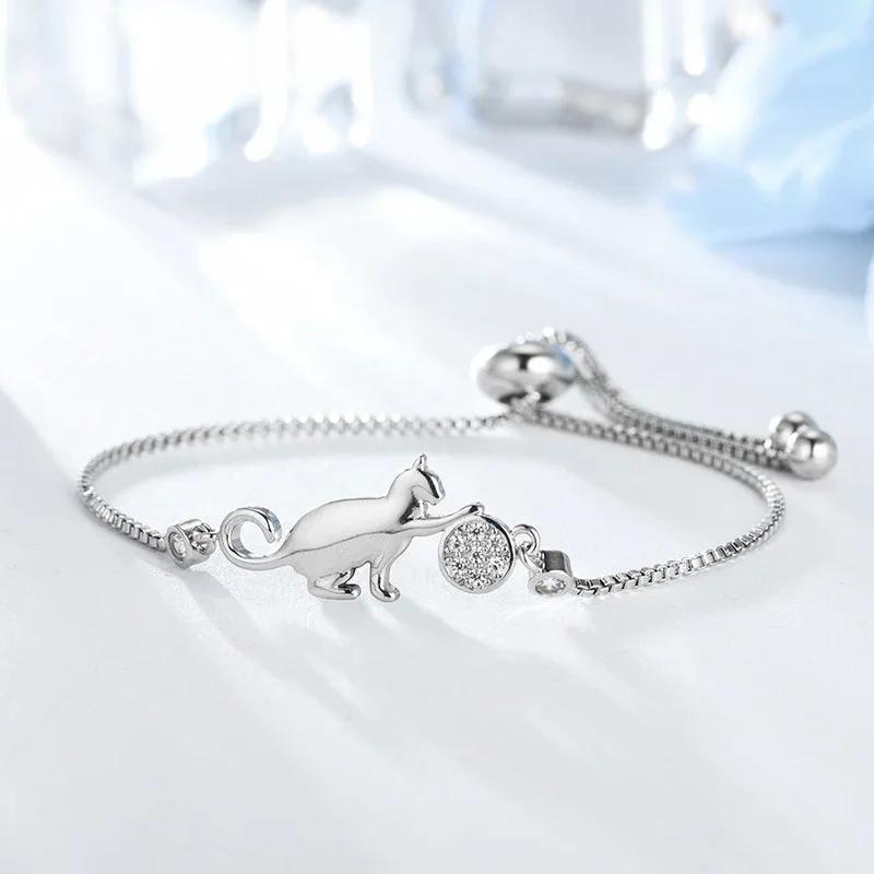 TEMU Bracelet Pendentif Chat Cube en Argent 925 - Bijoux Élégants avec de Mignons Chats Sautillants, Convient aux Femmes et aux Occasions Spéciales,