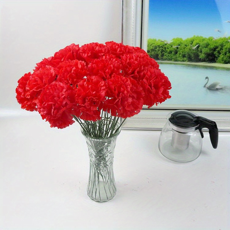 

10-piece Silk Carnation Artificial Flowers - Perfect For Teacher's Day & Mother's Day Gifts, Home Decor & Special Occasions