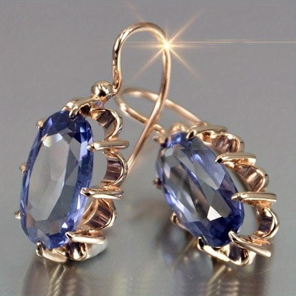 

Oval Shape Zircon Decor Dangle Earrings With Gift Box Retro Boho Style Banquet Ear Ornaments Female Gift