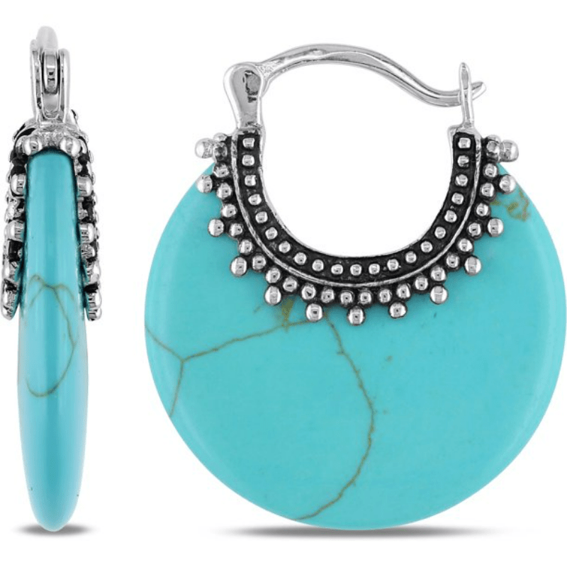

Chunky Moon Crescent Design Turquoise Decor Hoop Earrings Retro Bohemian Style Zinc Alloy Silver Plated Jewelry Tourism Souvenir Gifts For Women