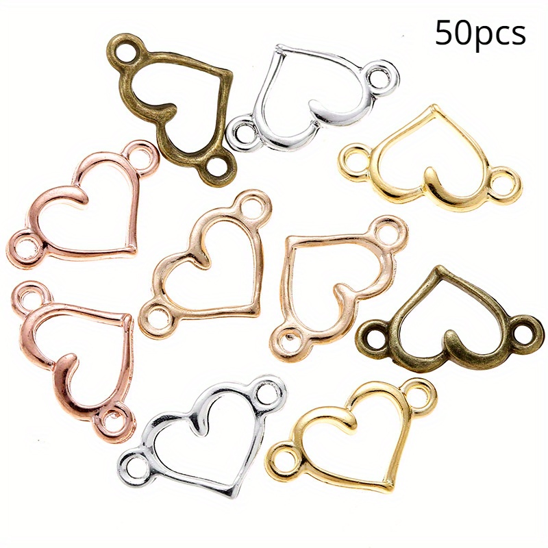 Image of 50pcs Alloy Small Peach Heart Pendants In Golden, Silvery And Mixed Colors Suitable For Diy Bracelets And Necklaces Making