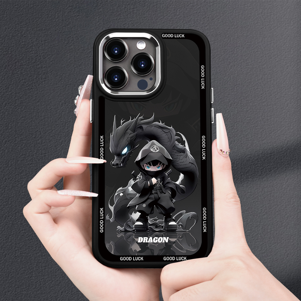 

Ninja Dragon Graphic Black Tpu Phone Case With Electroplated Frame & Anti-slip Matte Finish For 15/14/13/12/11 Plus Pro Max - Durable, Fashionable Cover With Protective Eye Technology