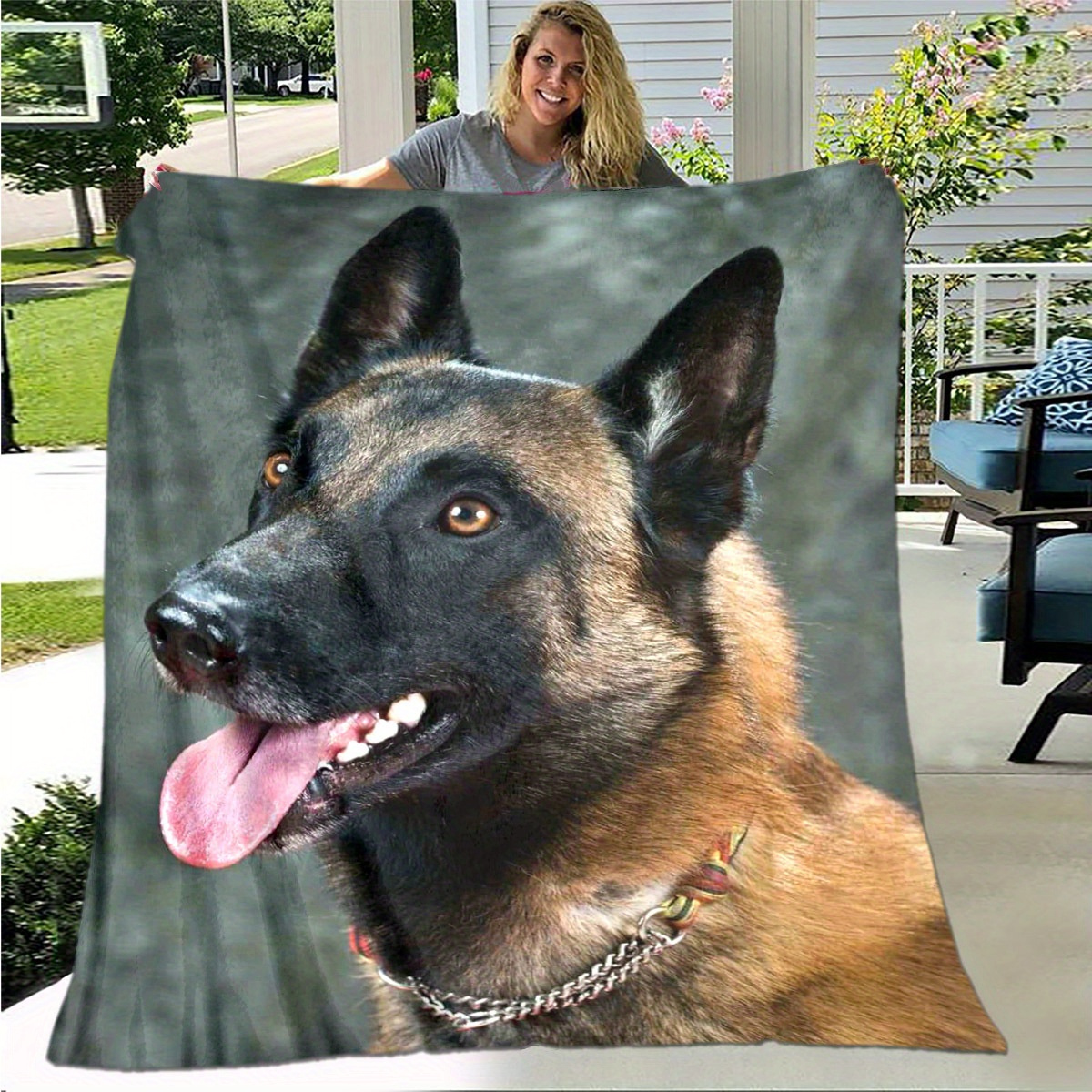TEMU Couverture en flanelle de polyester avec motif de chien de garde - Légère et confortable en toutes , lavable en machine - pour - , voyage et