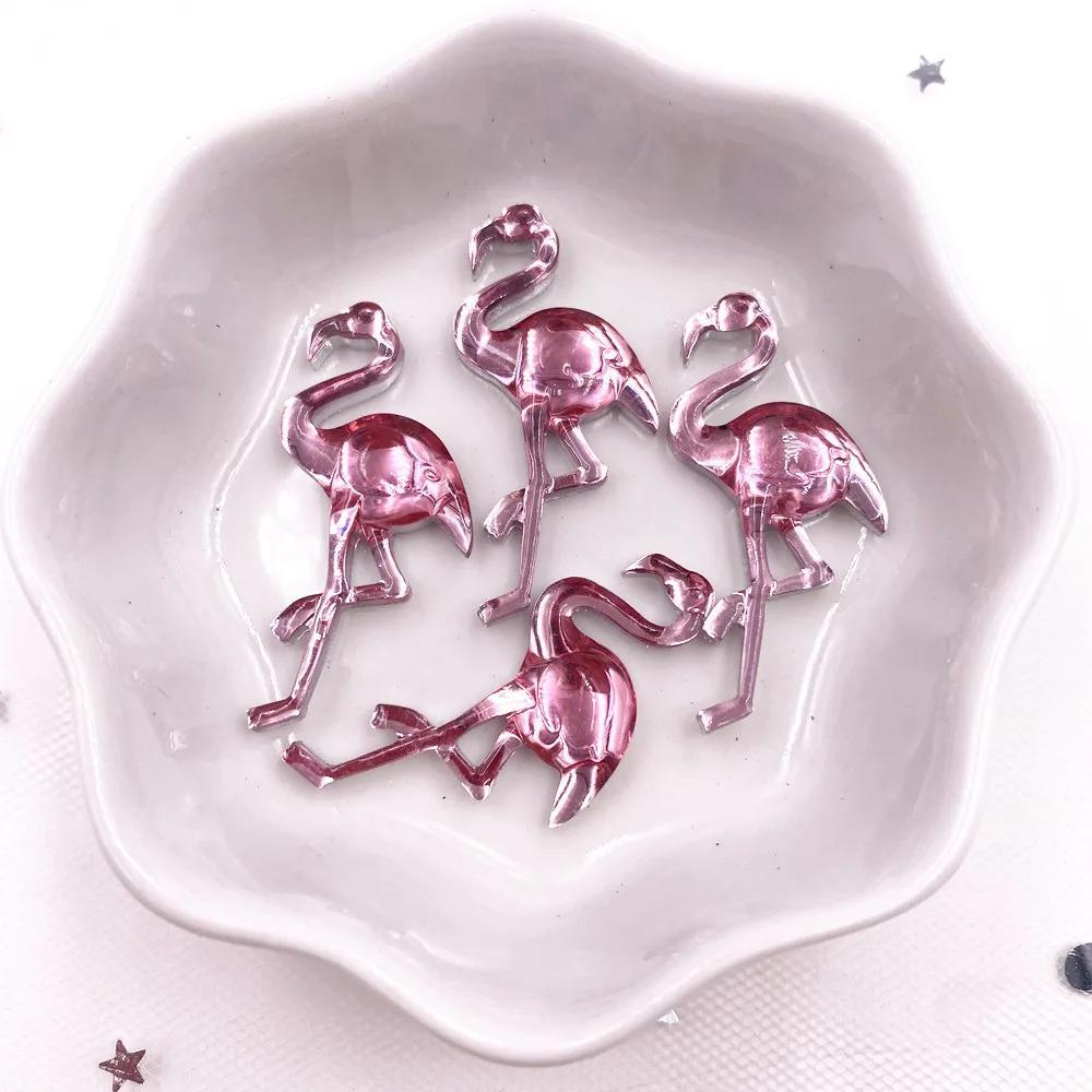 Image of 6pcs Pink Flamingo Resin Rhinestones, Colorful Shiny Flat Back Charms For , Scrapbooking & Wedding Decor Crafts