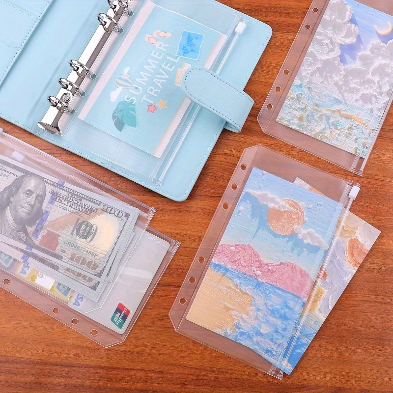 Pvc A6 Binder Pockets Zipper 6 Holes Clear Cash Envelopes - Temu