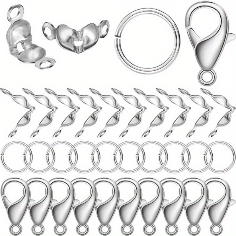 

450pcs Jewelry Making Kit - Stainless Steel Lobster Clasps, Bead Tip Caps, And Open Loop Connectors For Diy Accessories
