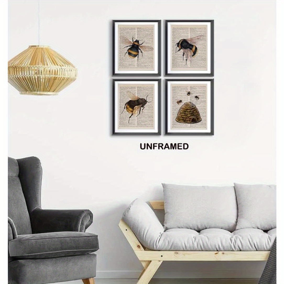 4pc frameless honey bee beehive educational poster prints Temu