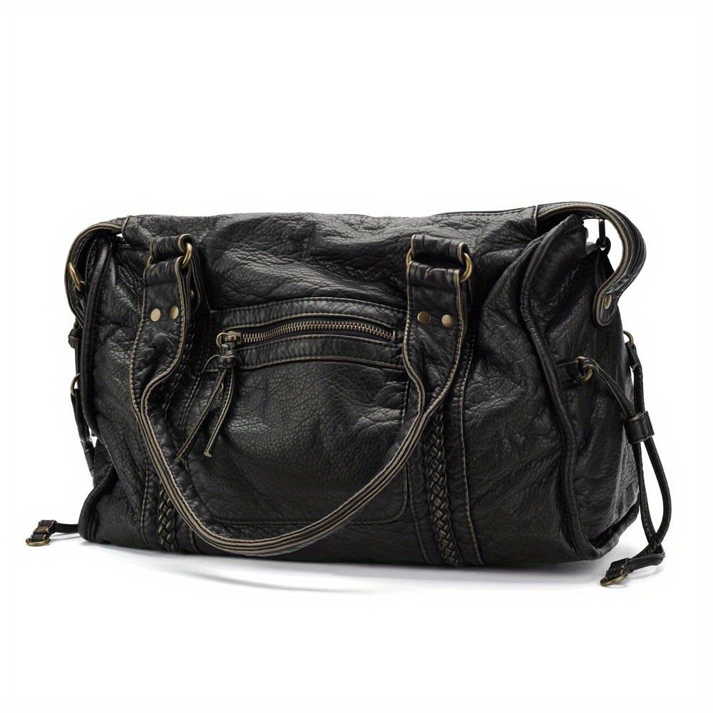 Image of Soft Faux Leather Retro Bag Shoulder Bag Crossbody Bag Large Capacity Tote Bag Y2k Motorcycle Bag