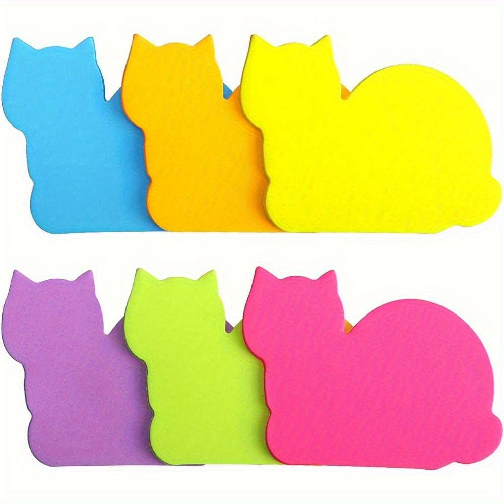 Image of 6 Pads, Cute Cat Sticky Notes 6 Color Bright Colorful ,/pad Self-sticky Note Pads, Back To School, School Supplies, School, Sticky Notes, Aesthetic School Supplies, Stationary