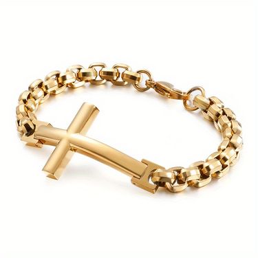 2025 New Fashionable Men's Bracelet 304L Stainless Steel Cross Square Accessory for Trendy Guys