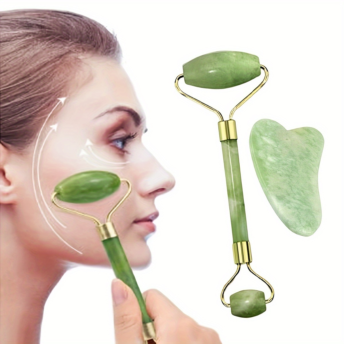 

Jade Roller And Gua Sha Set - 2-piece Facial Skin Care Tools, Natural Hypoallergenic Stone, Manual Face/eye/neck Massager Kit For Men And Women, Power-free Skin Therapy, No Batteries Required