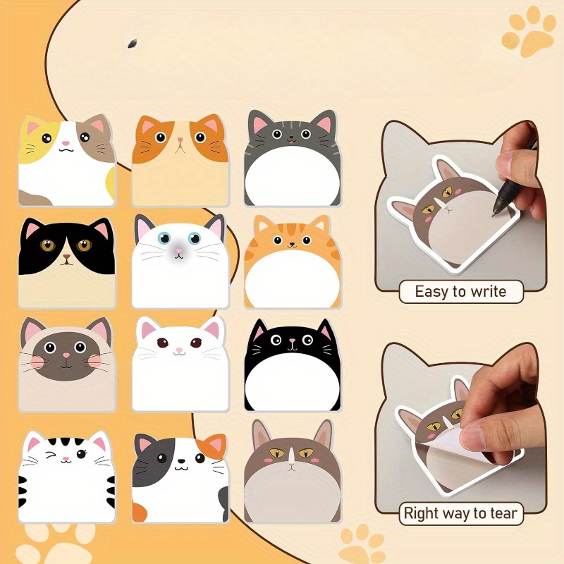 

6-piece Cute Cat Sticky Notes - Reusable Adhesive Memo Pads For Office & School
