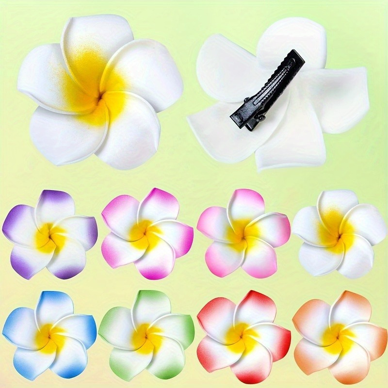 

6pcs Hawaiian Style Plumeria Flower Hair Clips - Tropical Luau Party Decorations, Beach Pool Accessory, No Battery Needed, Featherless, Electricity-free Use For Holidays & More