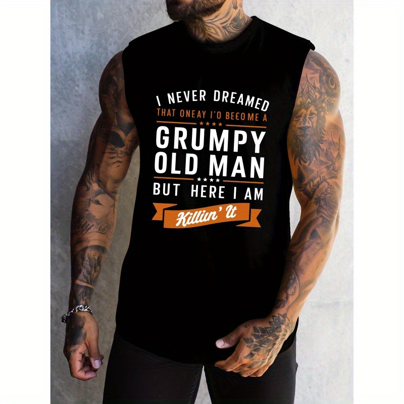 

Plus Size Men's Old Man Graphic Print Tank Top, Fitness Sports Sleeveless Tees For Big & Tall Guys