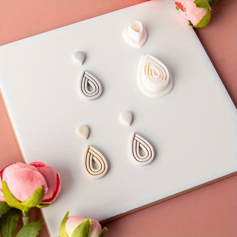 

1pc Geometric Soft Pottery Earrings Clay Mold, Water Droplet Line Pattern, Diy Jewelry Pendant Shape Cutter Tool, Plastic Homemade Earring Mold For Handcraft Gifts