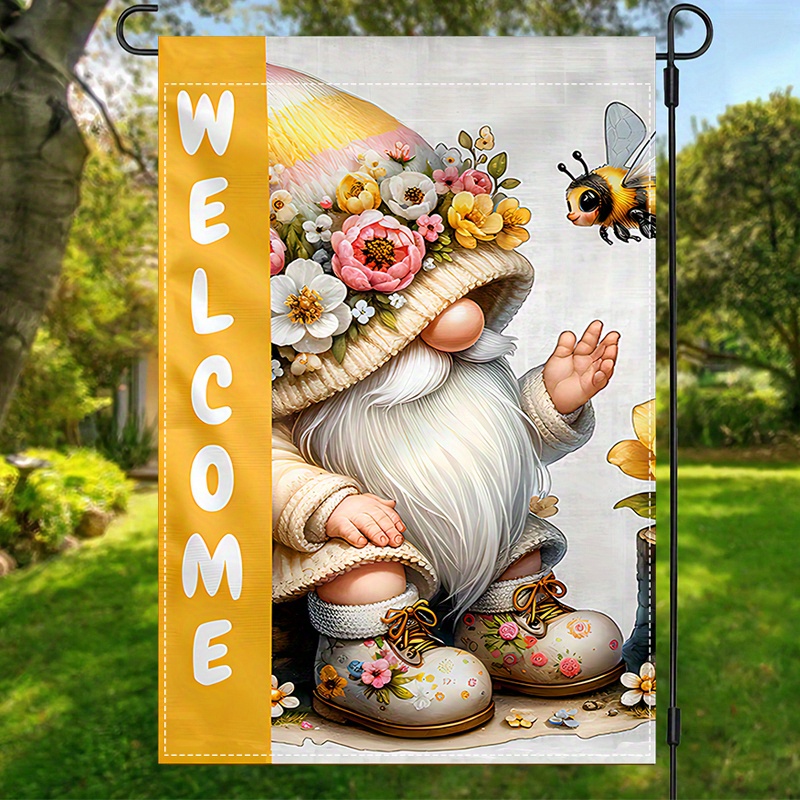

1pc, Gnome Welcome Garden Flag, Double-sided Bees Yards Decor, Burlap House Banner Outdoor Decoration Farmhouse Outdoor Decor Waterproof Flag For Outdoor 12x18inch