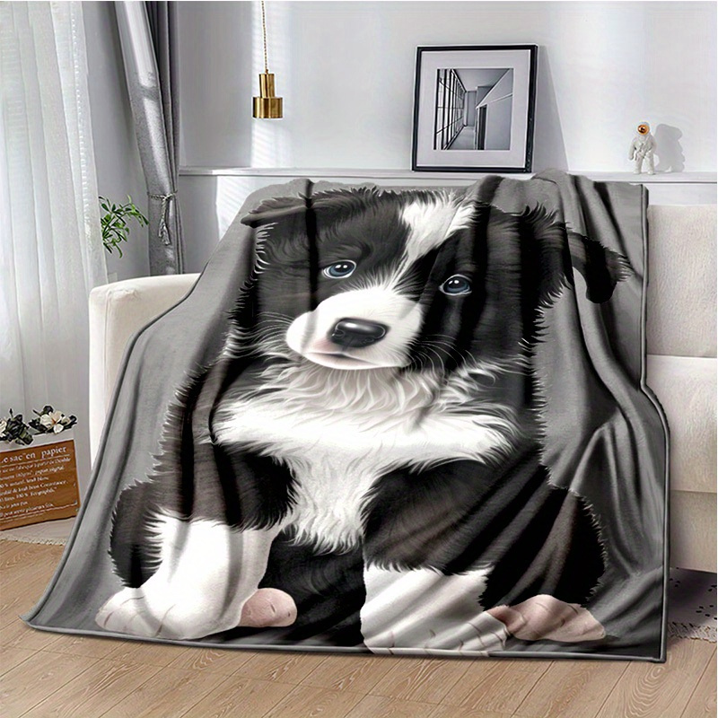 

1pc Dog Pattern Flannel Throw Blanket - Soft, Lightweight, Knit Fabric, , Polyester, All , Anime Theme, Geometric Pattern, Contemporary Style, 200-250gsm For Sofa, Bed, Travel, Camping, Office Use