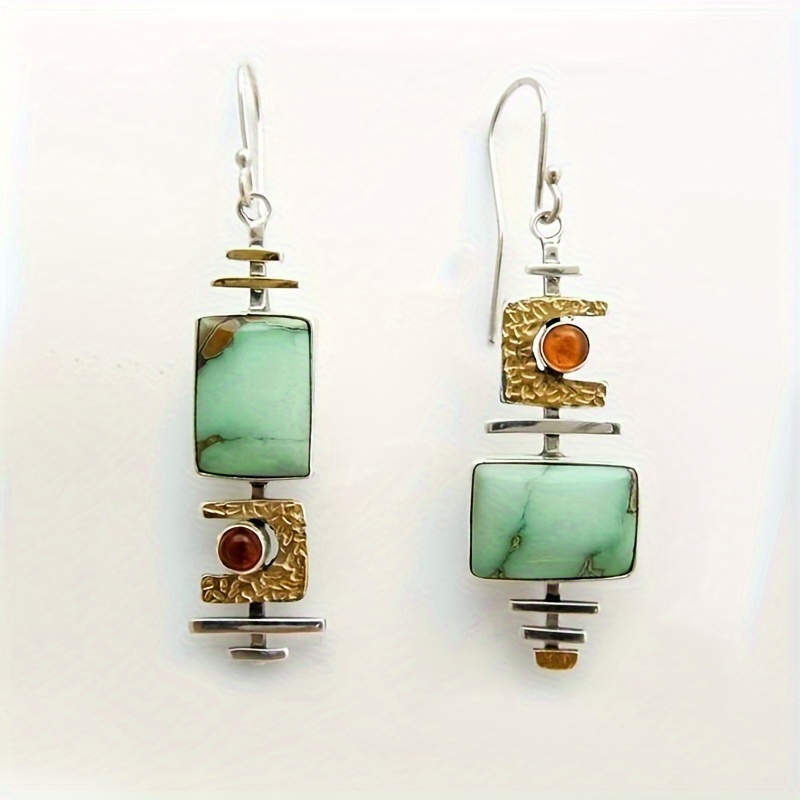 

Vintage Geometric Drop Earrings With Synthetic Gemstones - Perfect Gift For Women And Girls