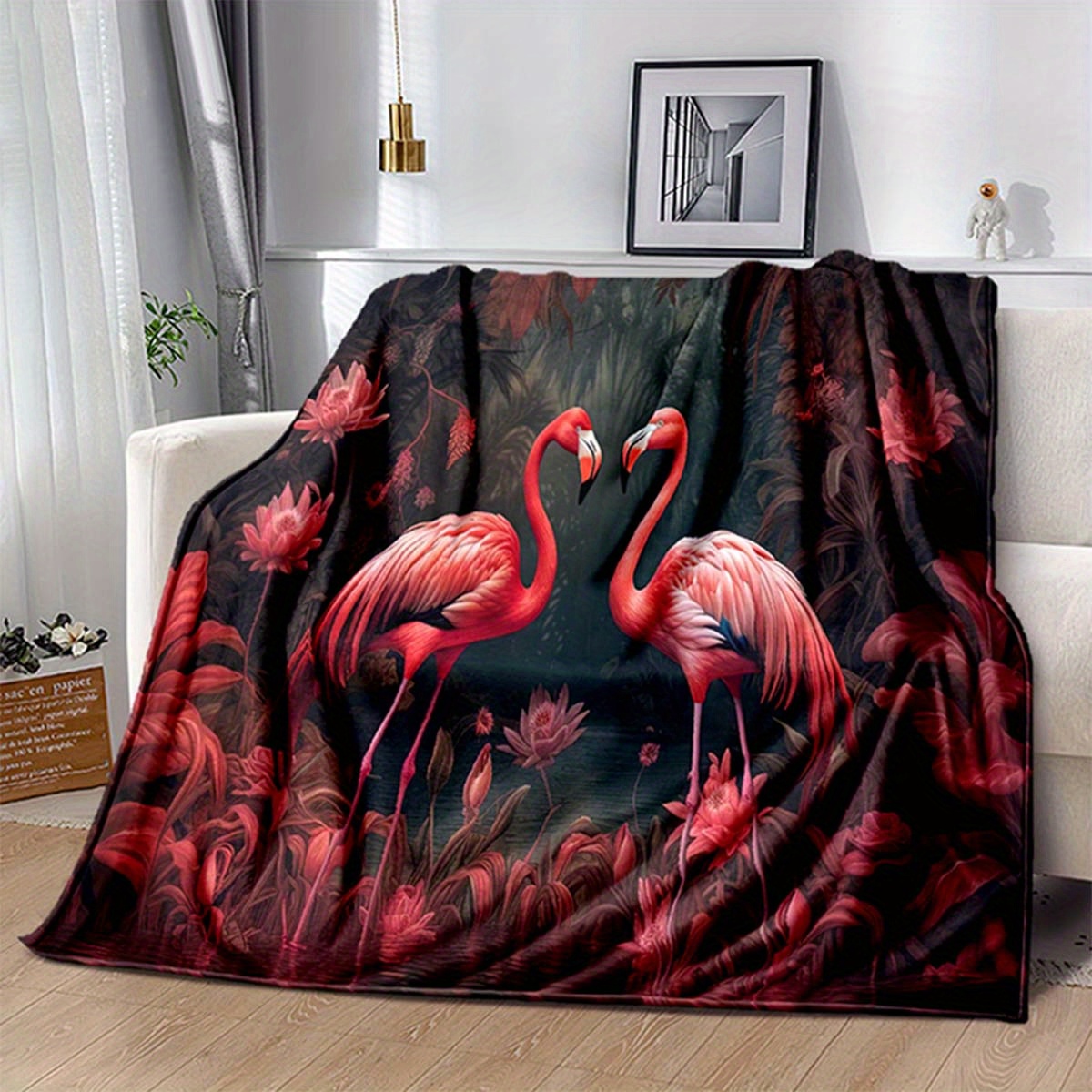 

Cozy Flamingo-themed Soft Flannel Throw Blanket - Perfect For Sofa, Bed, Picnic, And Car Naps - Durable Polyester, Large Size