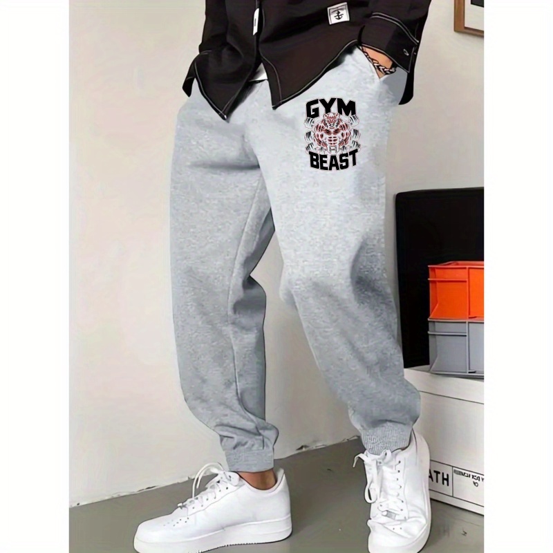 

Fitness Gym Print, Men's Jogger Pants, Drawstring Sweatpants, Loose Casual Trousers For Spring Autumn Running Jogging Outdoor Fitness Holiday Daily Commute Dates