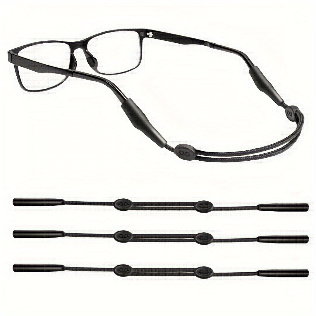 

3pcs Adjustable Sports Glasses Straps - Eyeglass & Holder For Men And Women, Eye Wear Retainer (black)