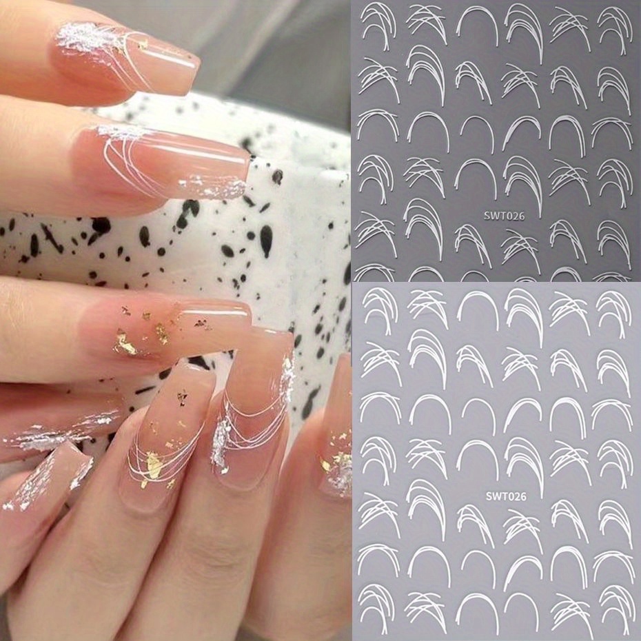 

3d Irregular Line Back Adhesive Nail Sticker For Girls And Women - Simple Line Brushed Nail Sticker - Nail Art Accessory
