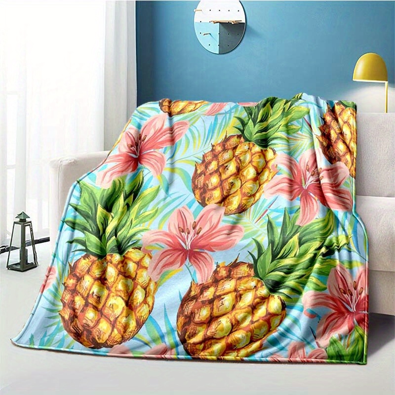 

Cozy Pineapple Cartoon Fleece Throw Blanket - Perfect For Couch, Bed, Dorm & Party Decor Throw Blanket For Couch