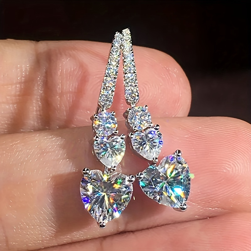 

Heart Shape Full Shiny Zircon Inlaid Dangle Earrings Elegant Boho Style Delicate Female Ear Ornaments