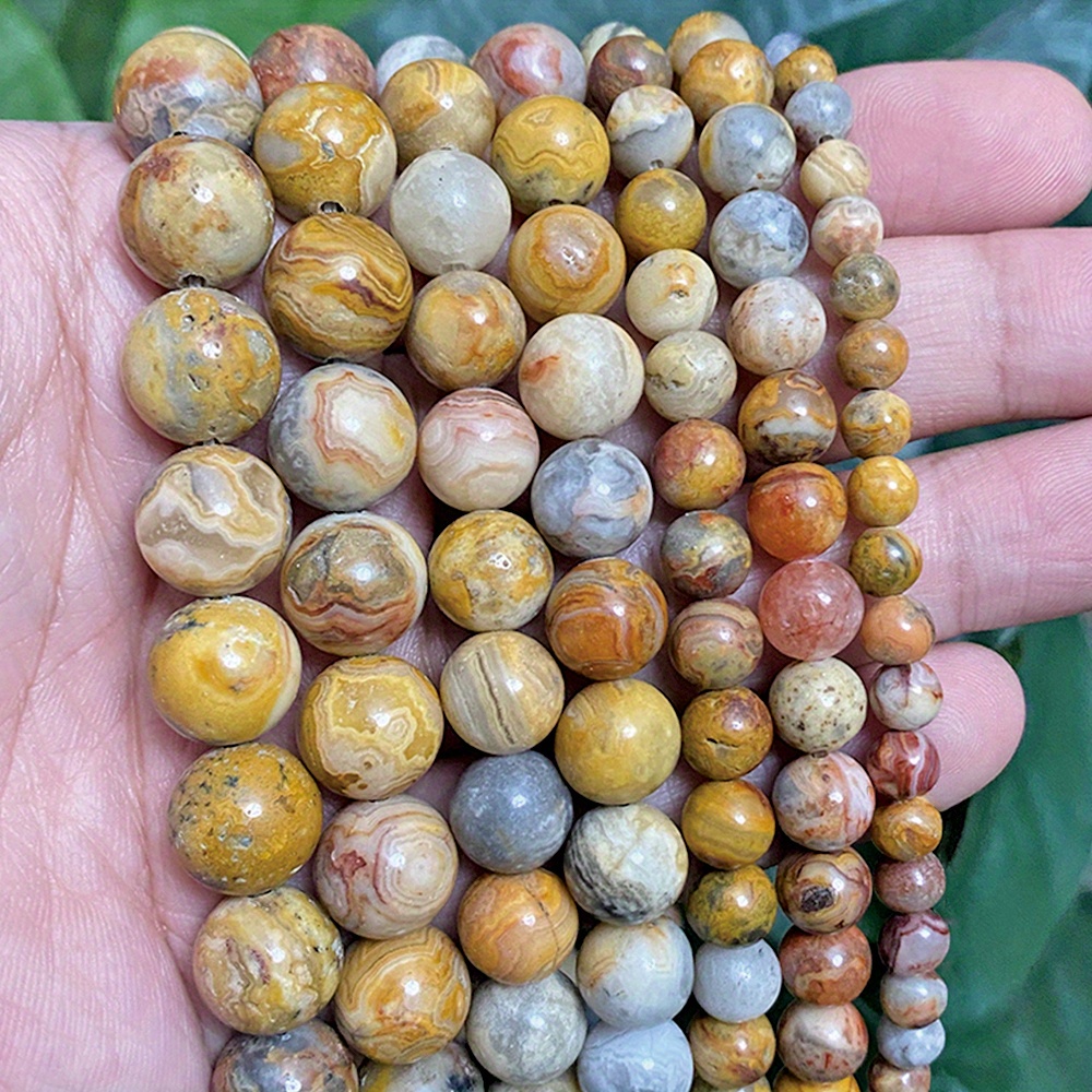 

elegant" Yellow Crazy Lace Agate Beads - Smooth Natural Round Loose Gemstones For Diy Jewelry Making, Bracelet Crafting Accessories, 15'' Strand, Sizes 4/6/8/10mm