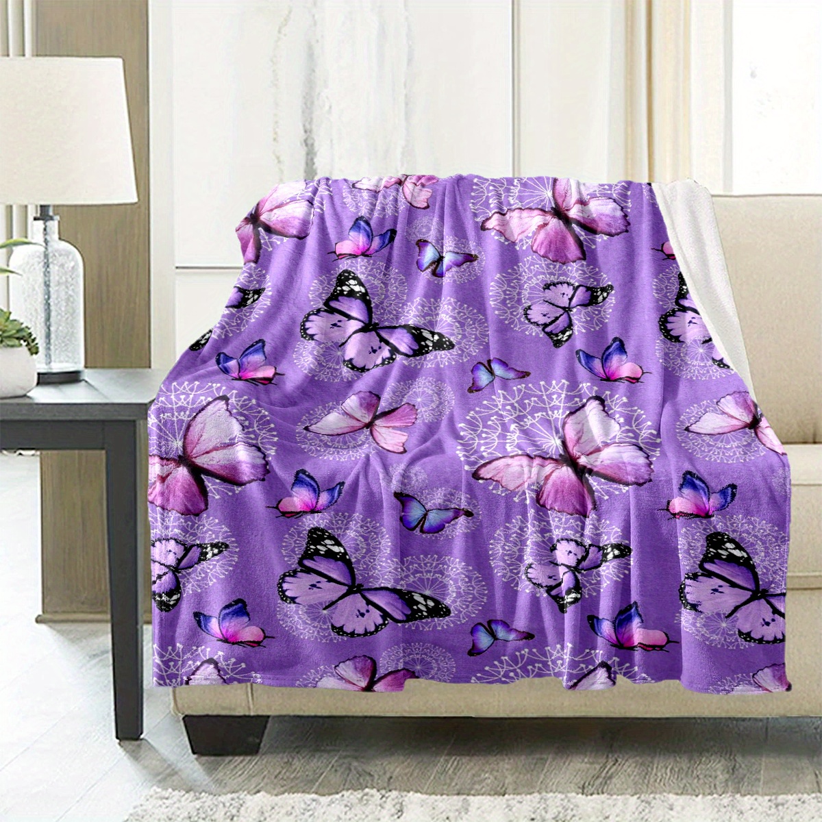 

Purple Butterfly Polyester Blanket - Cozy Soft Multipurpose Throw For Office Chair, Couch, Bed, Sofa, Travel, Camping - All Season Air Conditioning Blanket - Large Size Sku Available