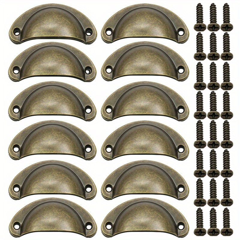 

12pcs Metal Shell Shape Vintage Cabinet Handles, Antique Half-circle Drawer Pulls Set, Classic Retro Hardware For Furniture Renovation