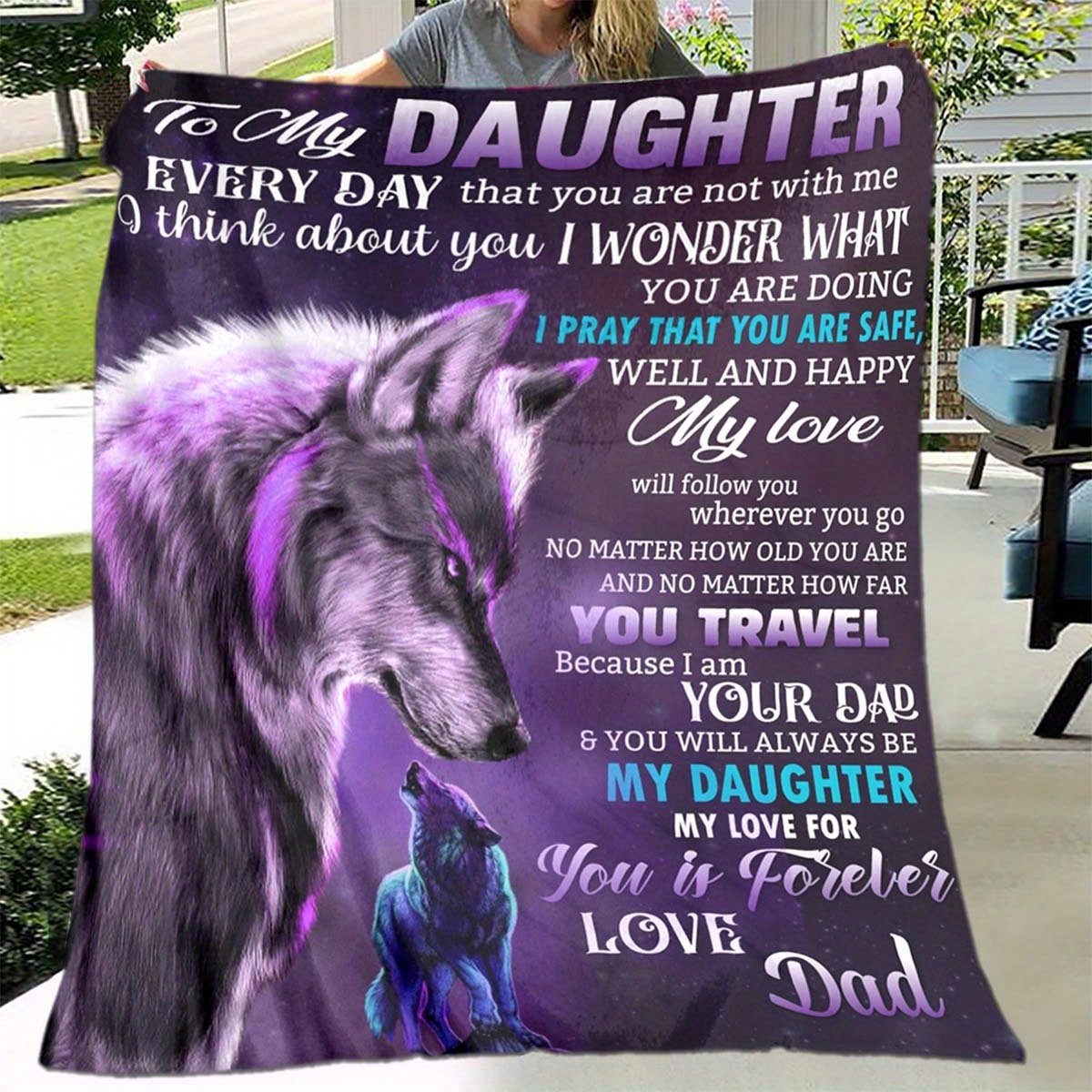 

To My Daughter Ultra Soft 3d Wolf Print Flannel Throw Blanket - Polyester Fiber, Lightweight, Warm Sofa Couch Chair Cover - Perfect For Picnic, Bedroom, Living Room Decor - Dad's Forever Love Design