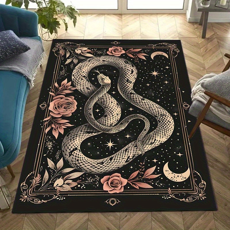 

Non-slip Polyester Area Rug With Pink Roses And Snake Design, Durable Indoor Outdoor Carpet Runner, Soft Crystal Velvet Play Mat For Bedroom, Living Room, And Nursery - Large Size (≥2.16m²)
