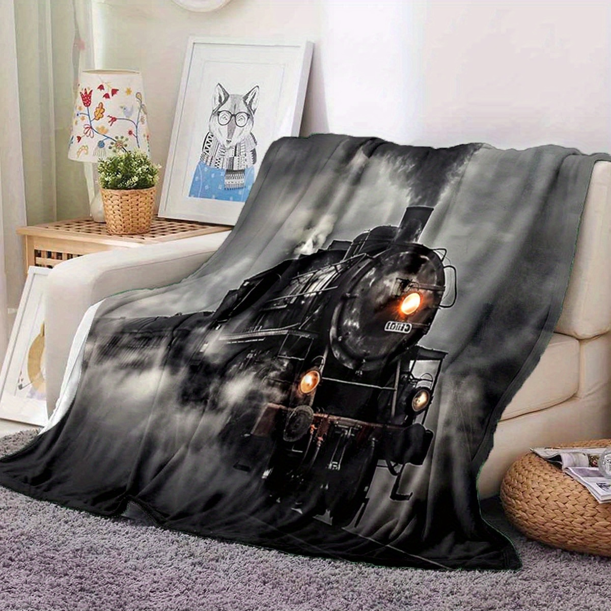 

Cozy Retro Steam Train Flannel Throw Blanket - Soft, Lightweight & Durable For Sofa, Bed, Travel, Camping, Rv, And Living Room - Perfect Gift For Family And Friends