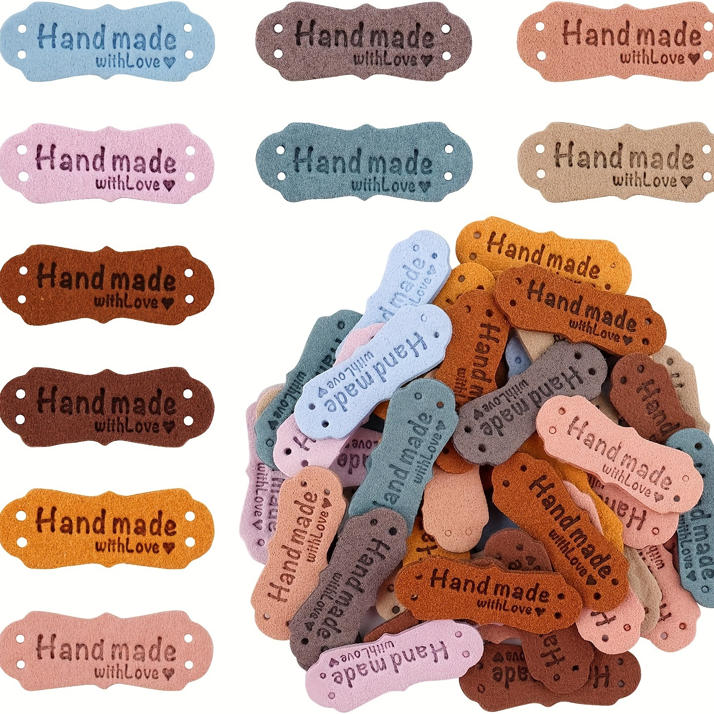 

10pcs Handmade Leather Labels With Love Embossed, Microfiber Color Tags For Knitting, Crochet, Sewing, Hats, Purses & Clothing Crafts - Assorted Colors
