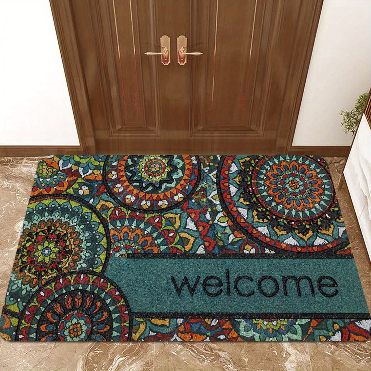 

1pc Entrance Area Floor , Welcome Monogrammed Vintage Element Pattern Printed Rug, Polyester Non-slip Stain Resistant Soft Floor Mat For Indoor Outdoor Entrance Floor Doormat Quick Dry Kitchen Mat