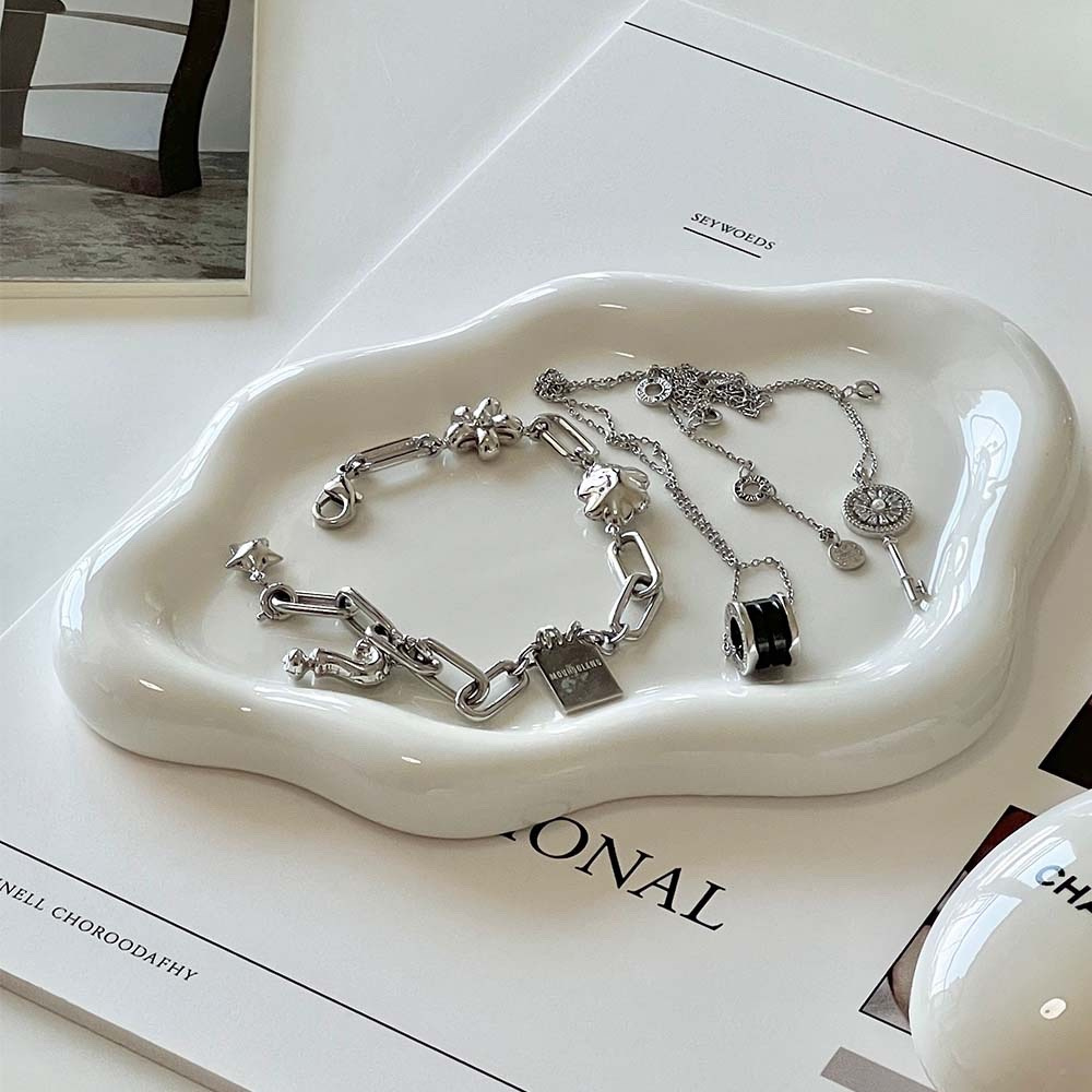 TEMU 1pc Ceramic Jewelry Tray, Cloud Shape Trinket Dish, Soft Ceramic Vanity Organizer For Rings, Keys, Earrings & Necklaces, Perfect Day, Christmas, Birthday Gift For