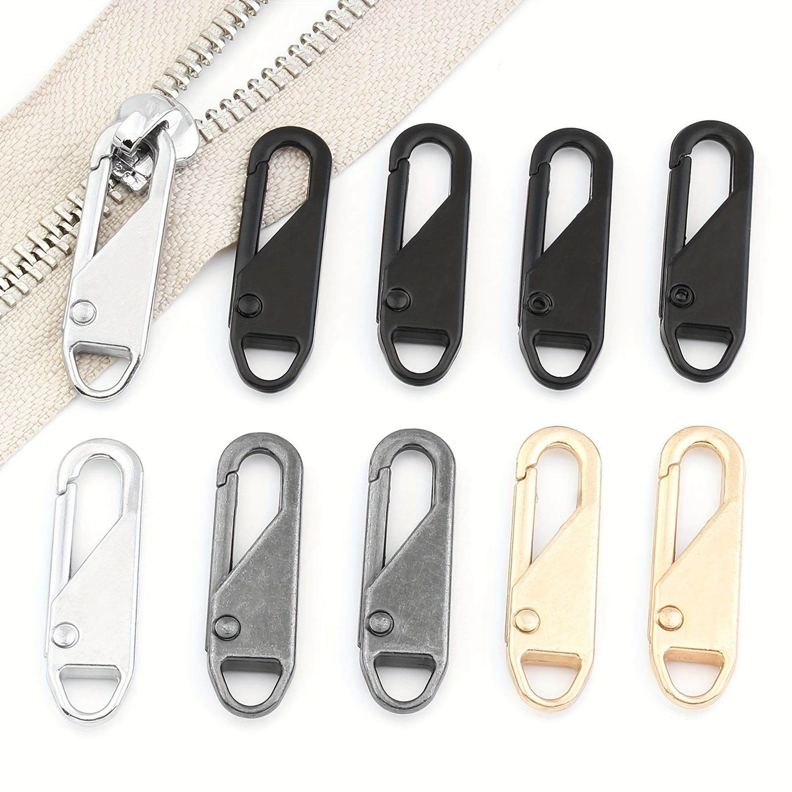 

10-pack White Zipper Pull Tabs Replacement Set - 4 Styles For Luggage, Clothing, Jackets, Backpacks, Boots, Purse, Coat - Durable & Easy To Install