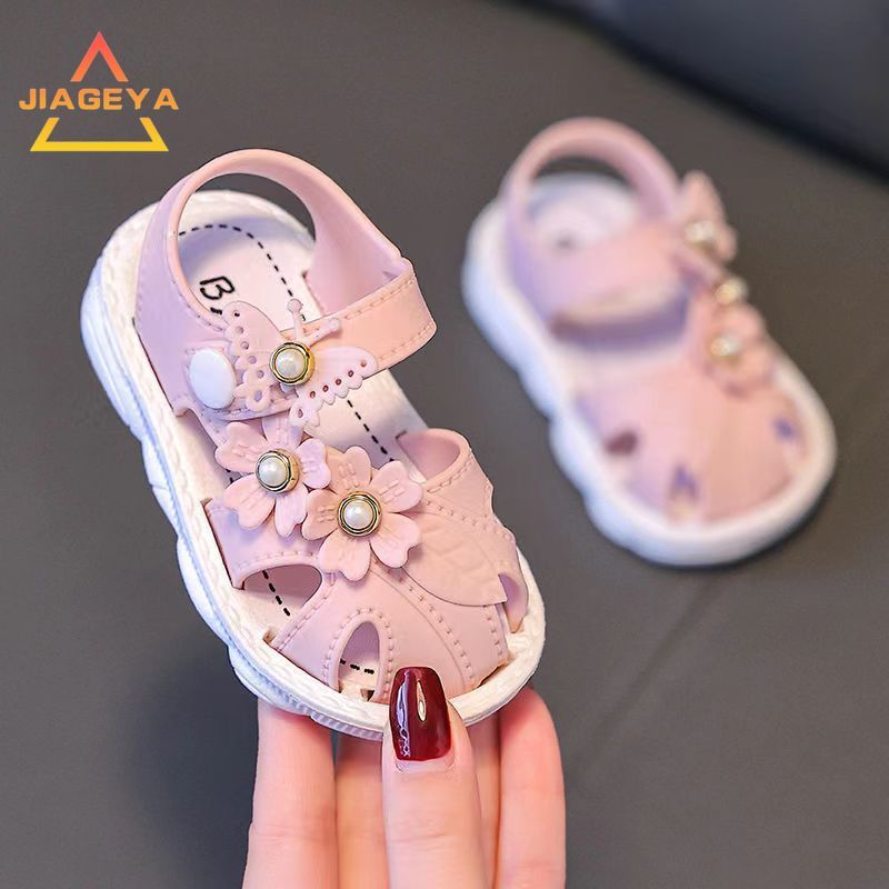 

Toddler Girls Summer Sandals, Flower Accent, Toe, Non-slip Soft Sole, Strap Walking Shoes For 0-3 Years