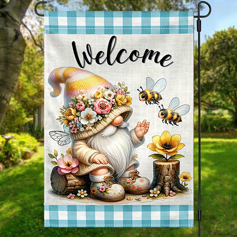 

1pc, Cute Flower Flag, 12 X 18 Double-sided Bees Happy Yards Decor, Burlap House Banner Outdoor Decoration Farmhouse Outdoor Decor Waterproof Flag For Outdoor