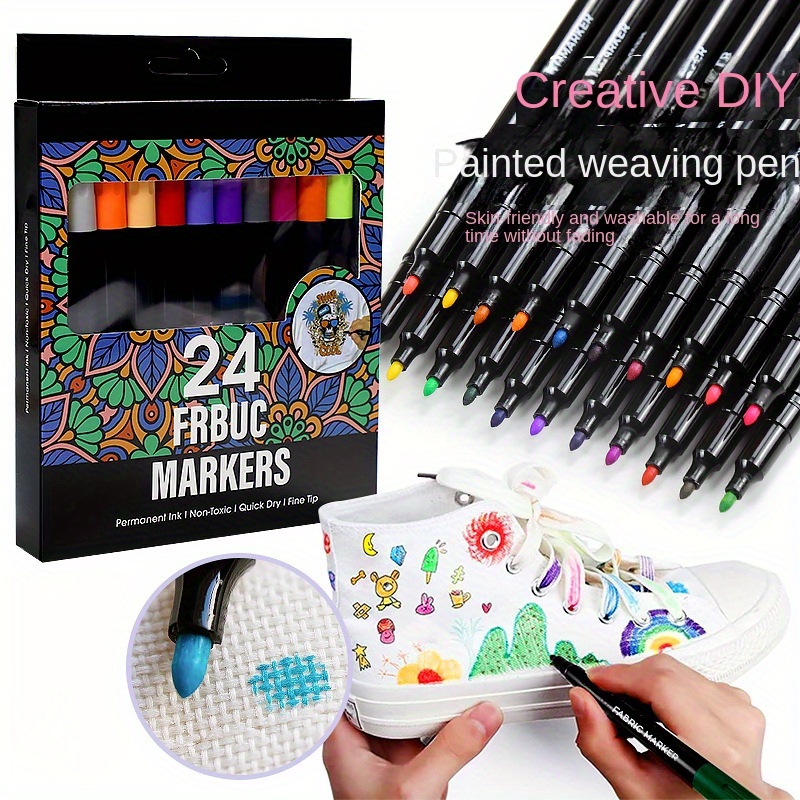 

multi-use" 30-piece Fabric Markers - Waterproof, Non-fade, Washable Pens For Diy T-shirt & Clothing Graffiti Art