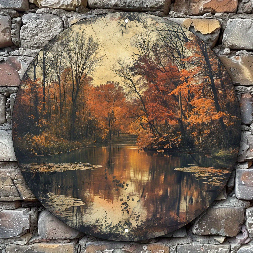 

1pc Round Metal Sign - River Reflections Retreat Aluminum Poster - Weather-resistant Wall Art For Weddings, Bridal Showers, Birthdays, Bachelor Parties, And Anniversaries Decor