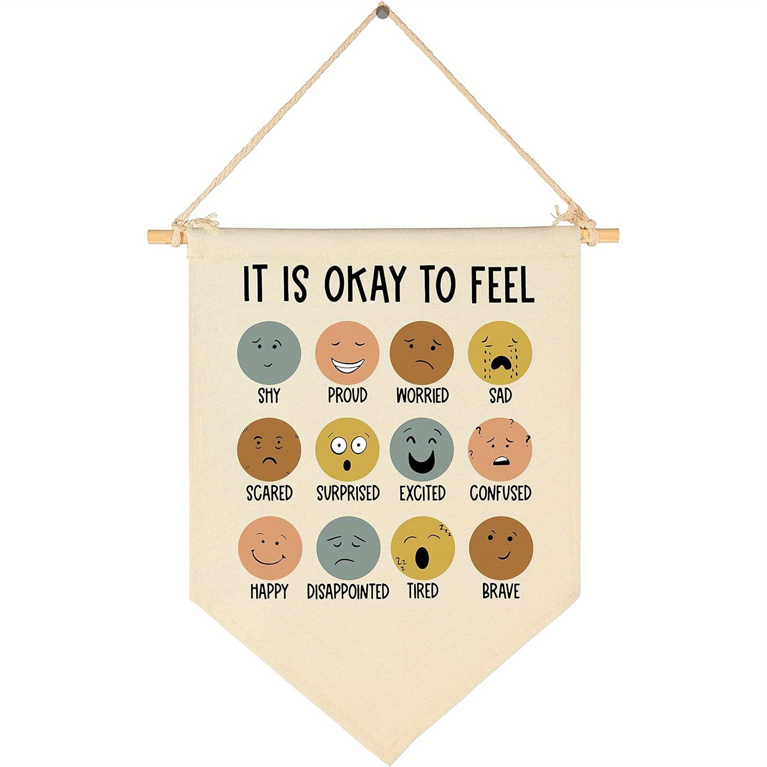 2d Flat, Okay To Feel - Mental Health - Canvas Hanging Pennant Banner Wall Sign Decoration Gift, Suitable For Classrooms, Nurseries, Bedrooms, Playrooms, Front Doors, Girls' Birthdays, Christmas Gifts
