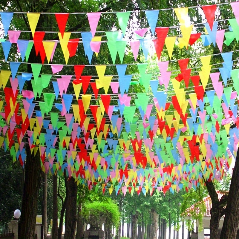 

Vibrant Multicolor Pennant Banner - 100pc Triangle Flags For Festive Outdoor Decor, Perfect For Parties, Holidays & Home Garden Celebrations